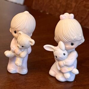Precious Moments "Jesus Loves Me": Girl w/bunny E-9279 & Boy w/teddy bear E-9278